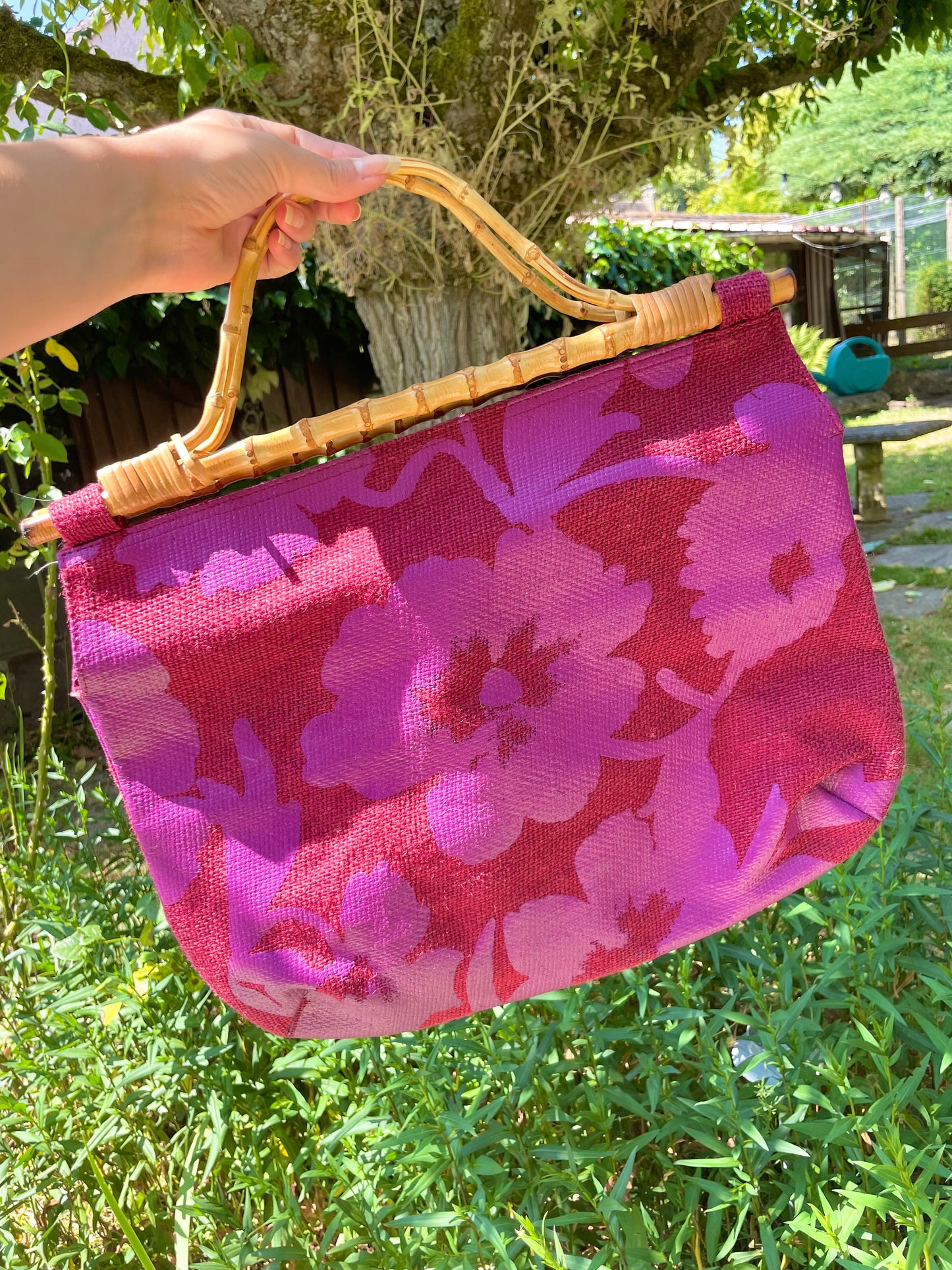 Sac à main vintage été plage violet fleuri
