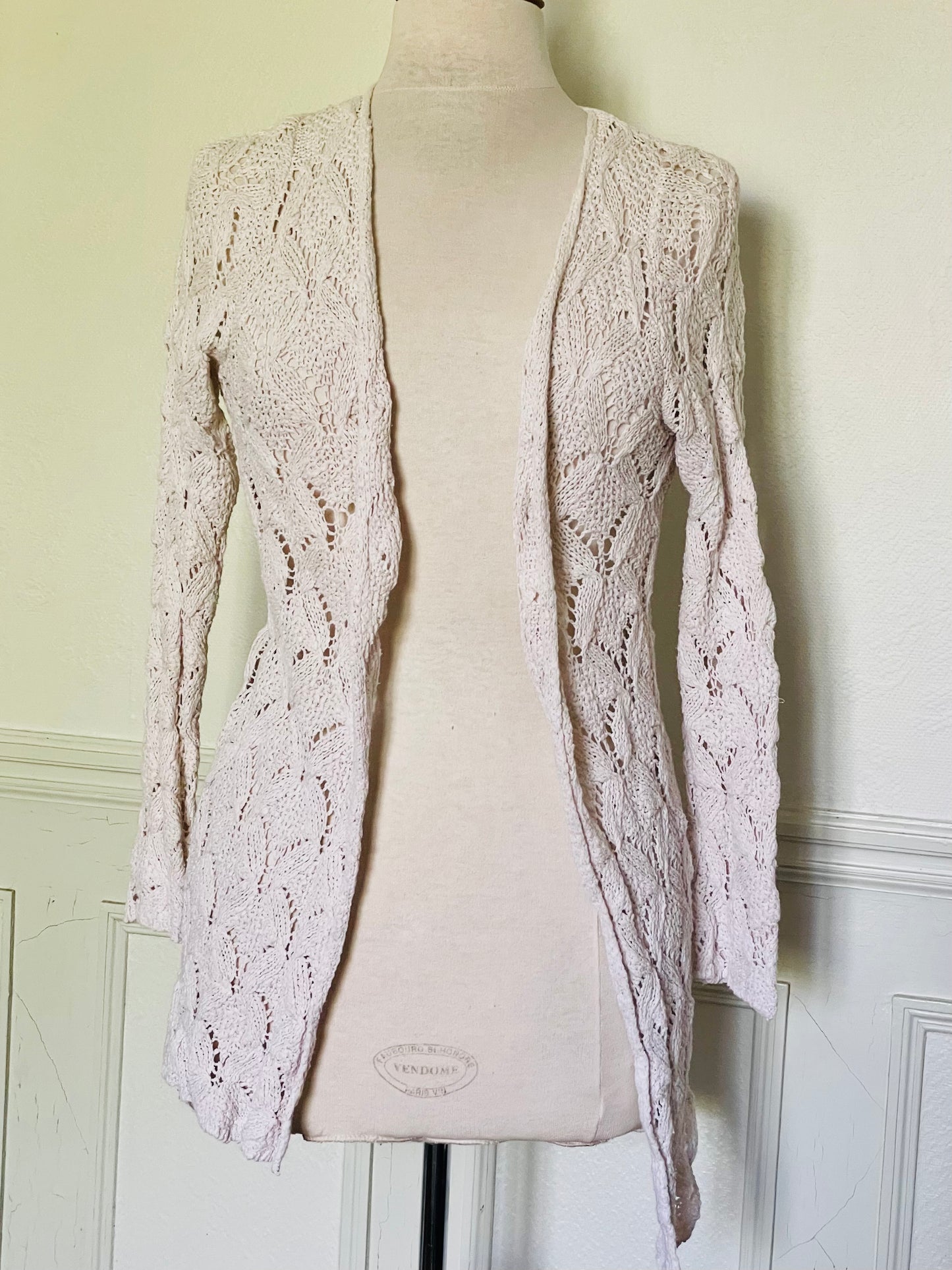 Gilet crochet écru coton et lin