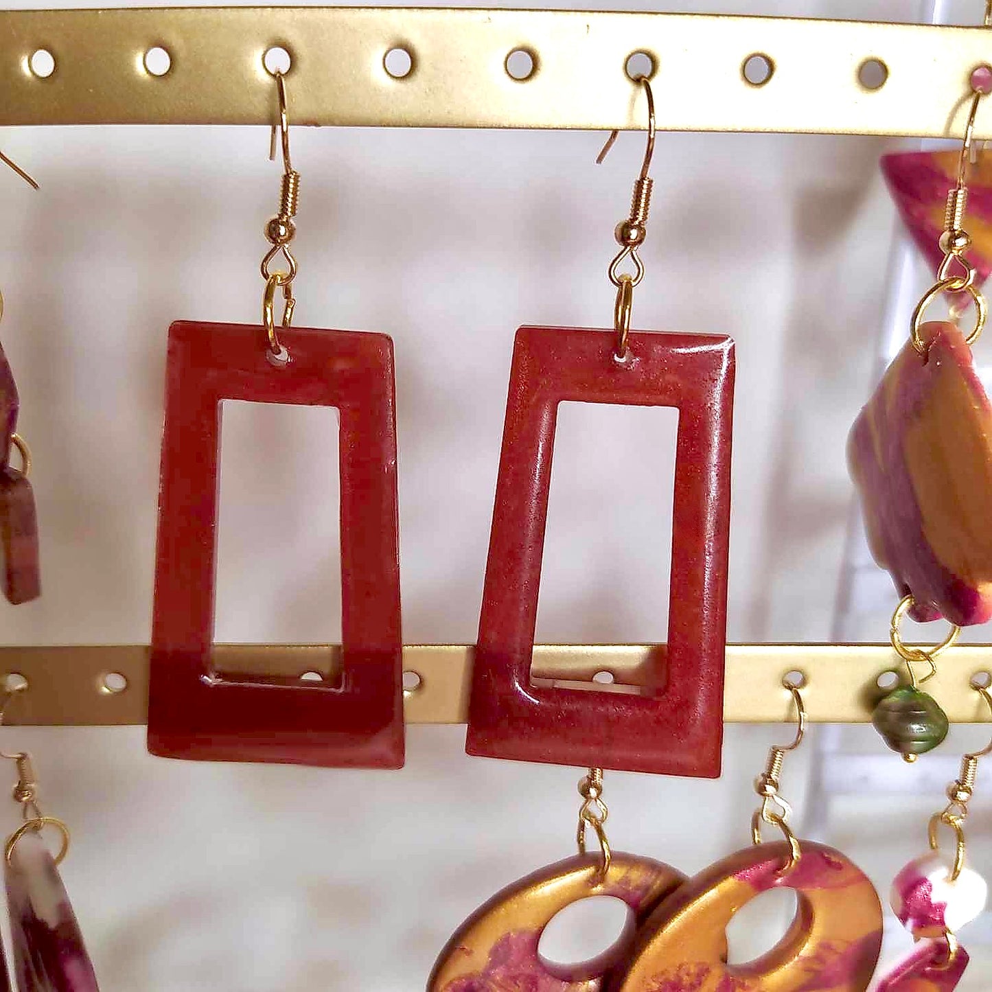 Boucles d'oreilles rectangulaire rouge/bordeaux