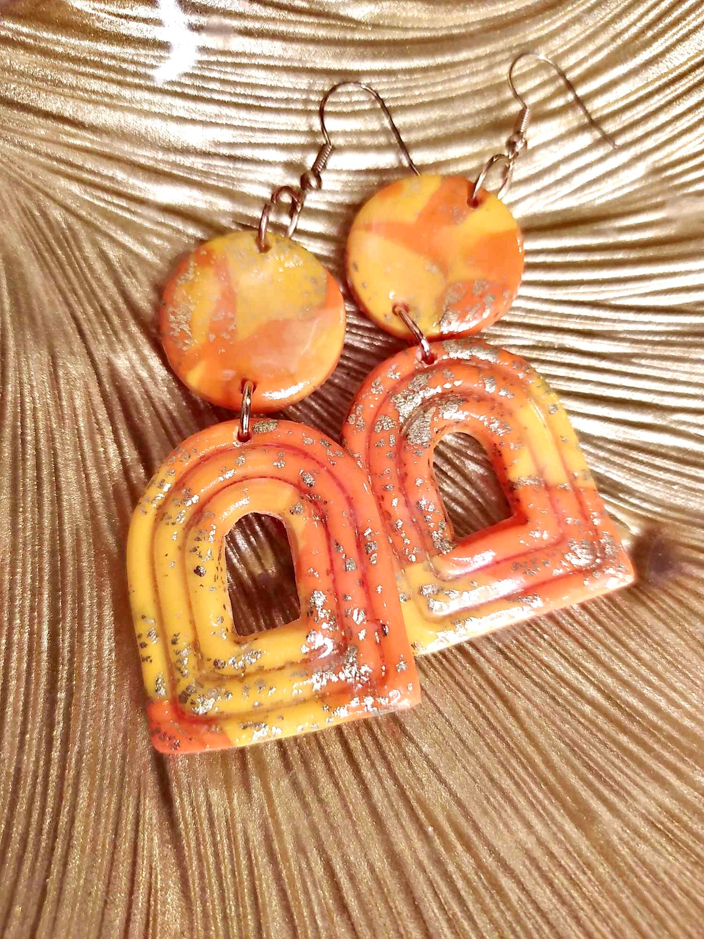 Boucles d'oreilles orange jaune et doré