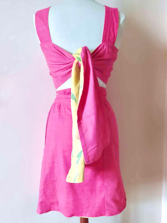 Ensemble fait-main recto-verso rose et jaune tulipe