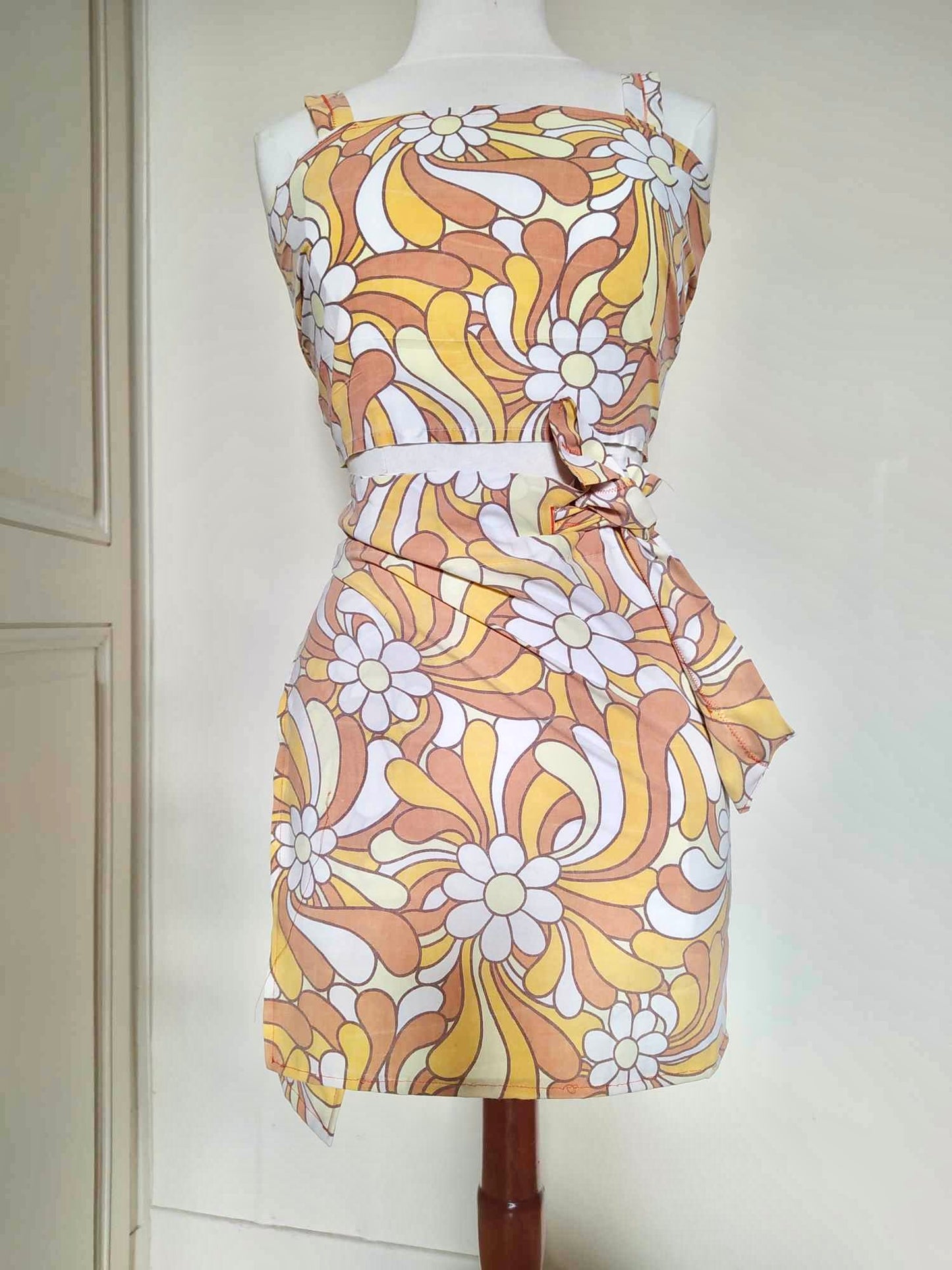 Jupe portefeuille faite main sixties orange