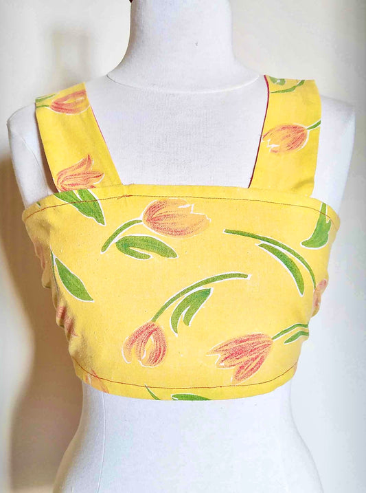 Top fait main RECTO-VERSO Jaune tulipe et rose