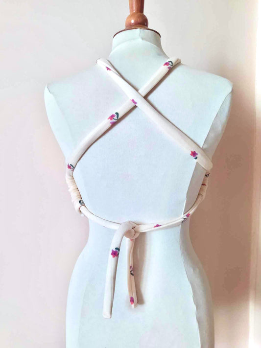 Top fait main dos nu molletonné fleuri