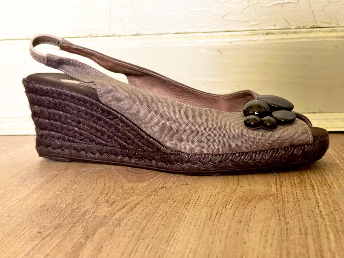 Chaussures à talons compensés cordes marron glacées