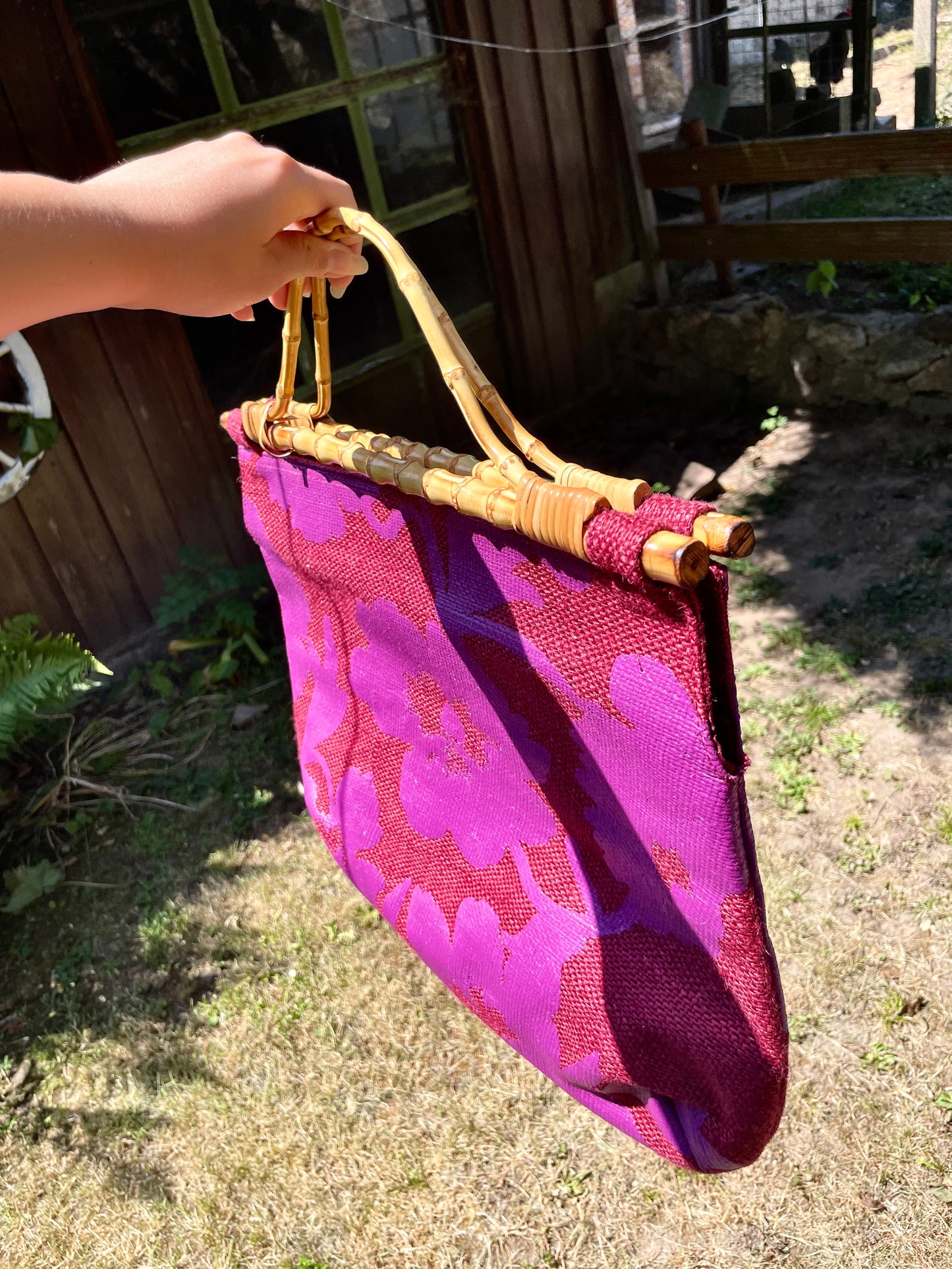 Sac à main vintage été plage violet fleuri