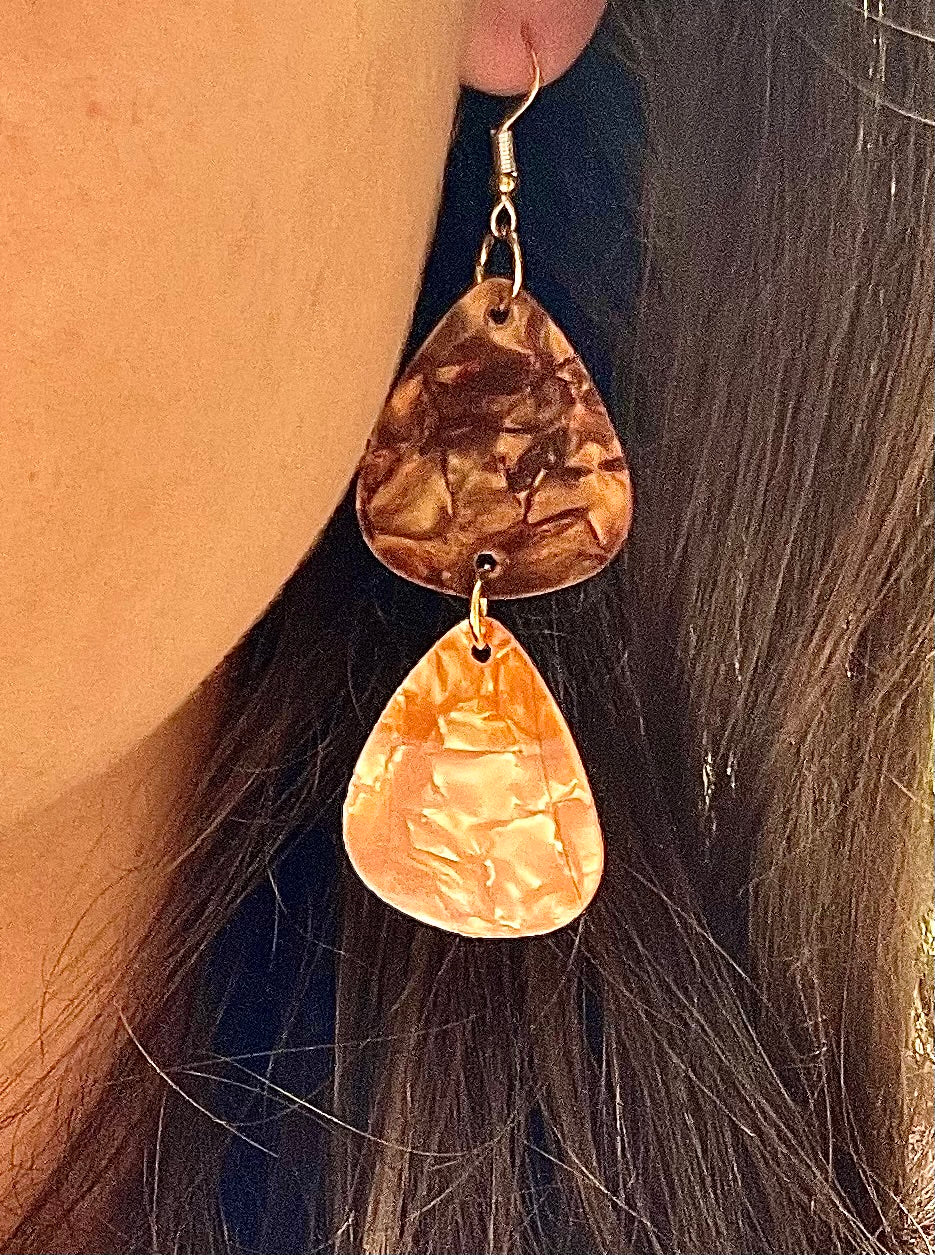 Boucles d’oreilles médiators marbré marron et orange irisé 🍹