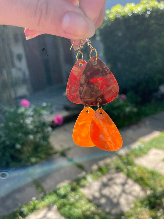Boucles d’oreilles médiators marbré marron et orange irisé 🍹