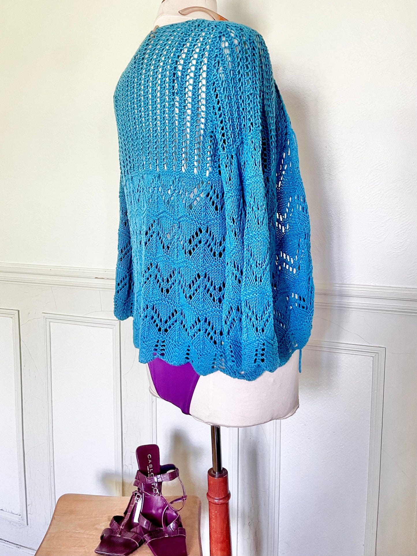 Gilet bleu en crochet 100% coton