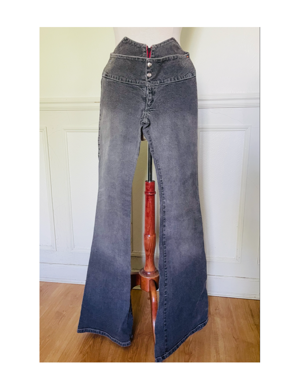 Jean taille basse gris jambes larges