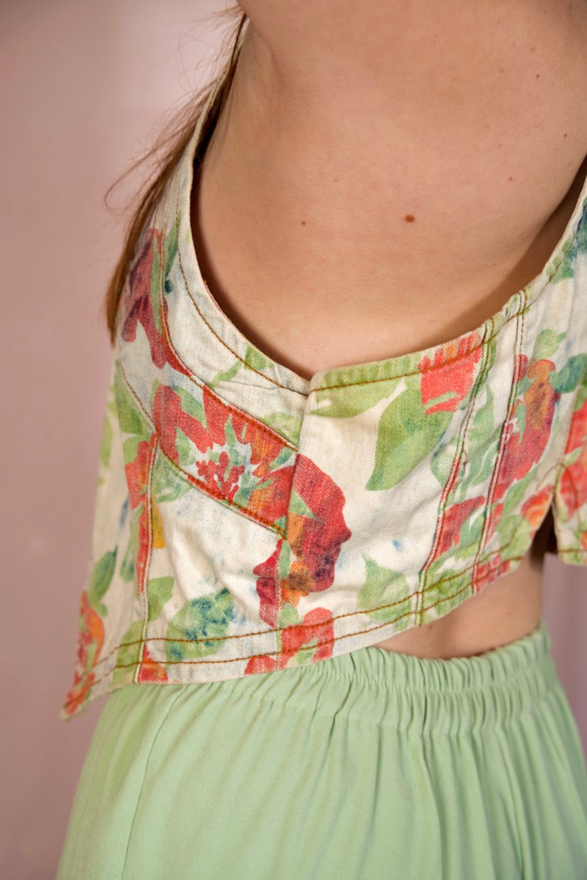 Top fleuri vert et orangé GUESS