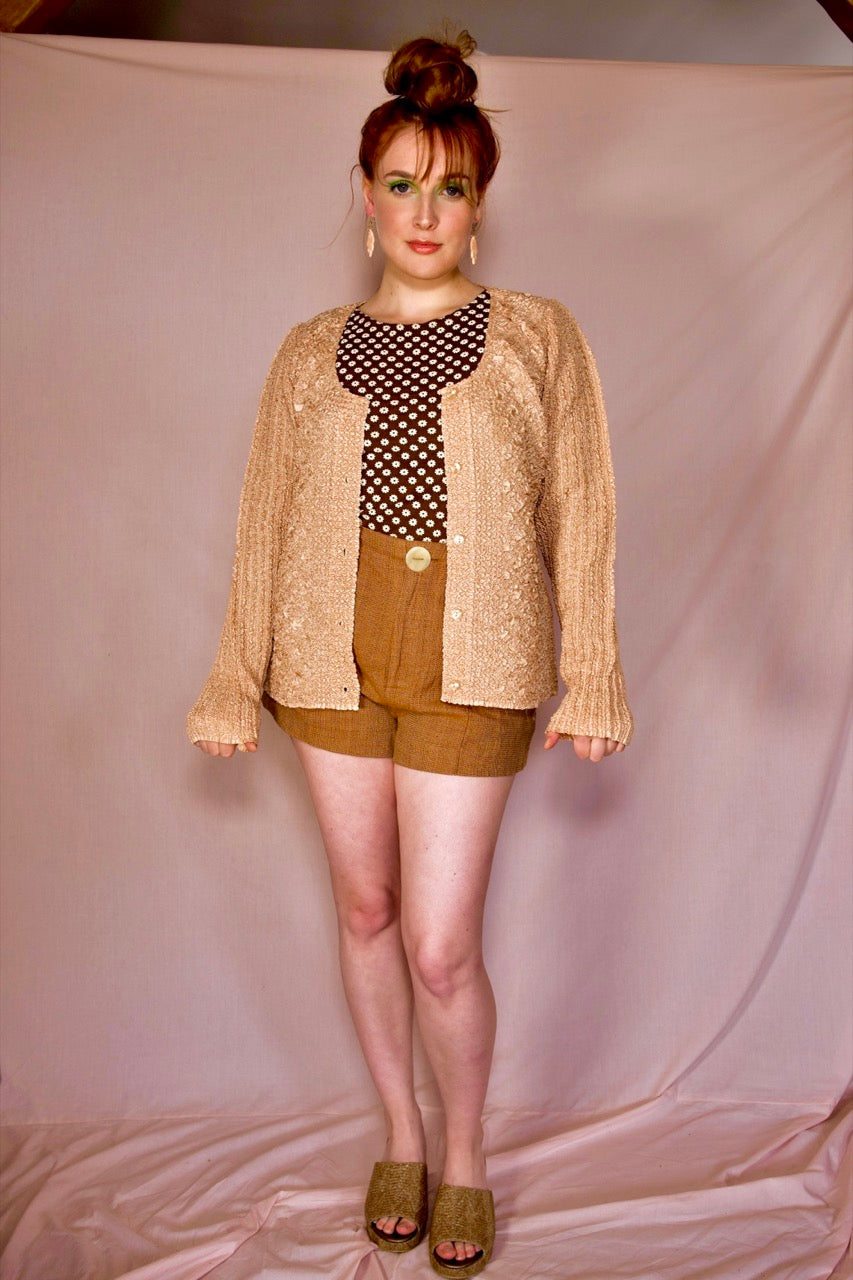 Short taille haute marron cintré coton et lin TELA