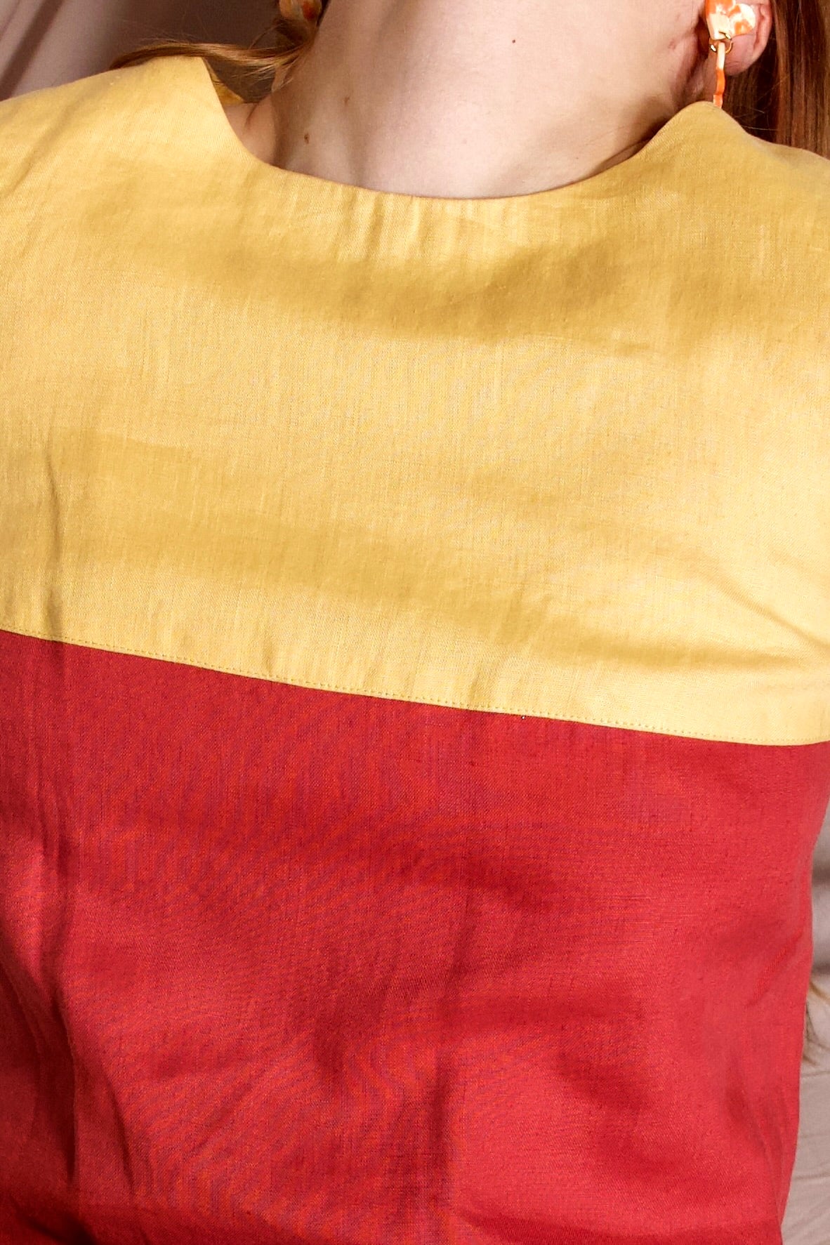 Robe rayée rouge-jaune-orange lin
