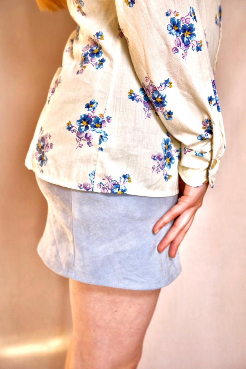 Chemise vintage à fleurs col pointu sixties
