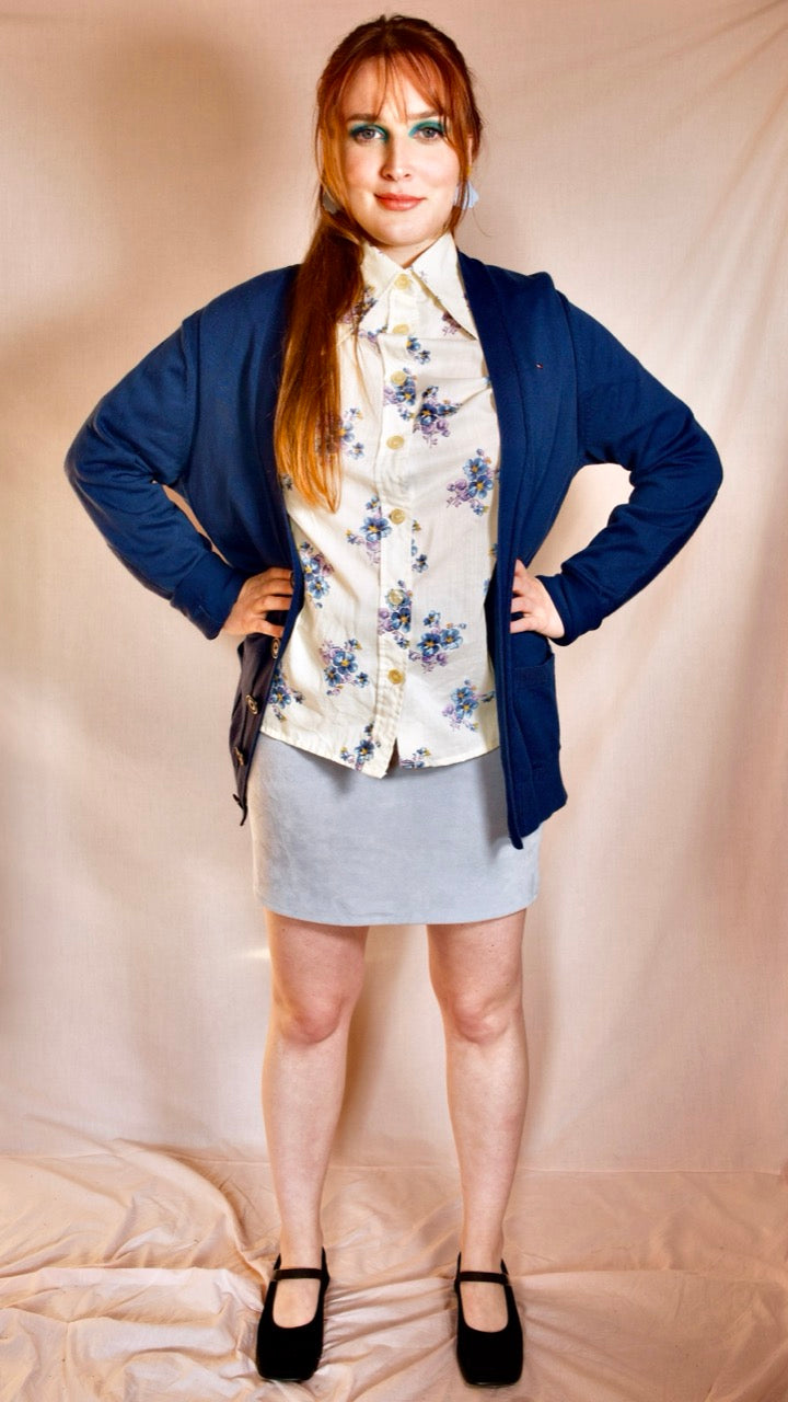 Chemise vintage à fleurs col pointu sixties