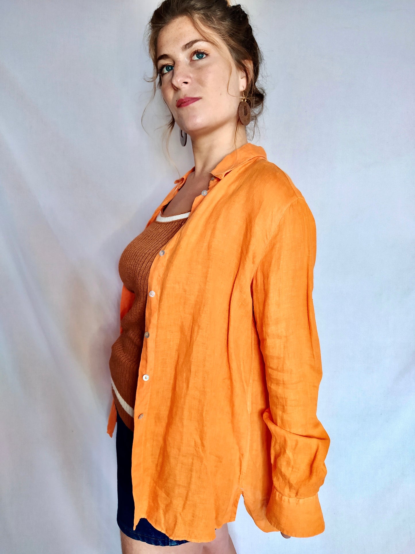 Chemise en lin orange MASSIMO DUTTI