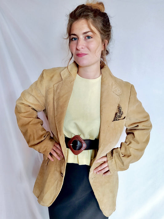 Ceinture cuir marron grosse boucle 60's