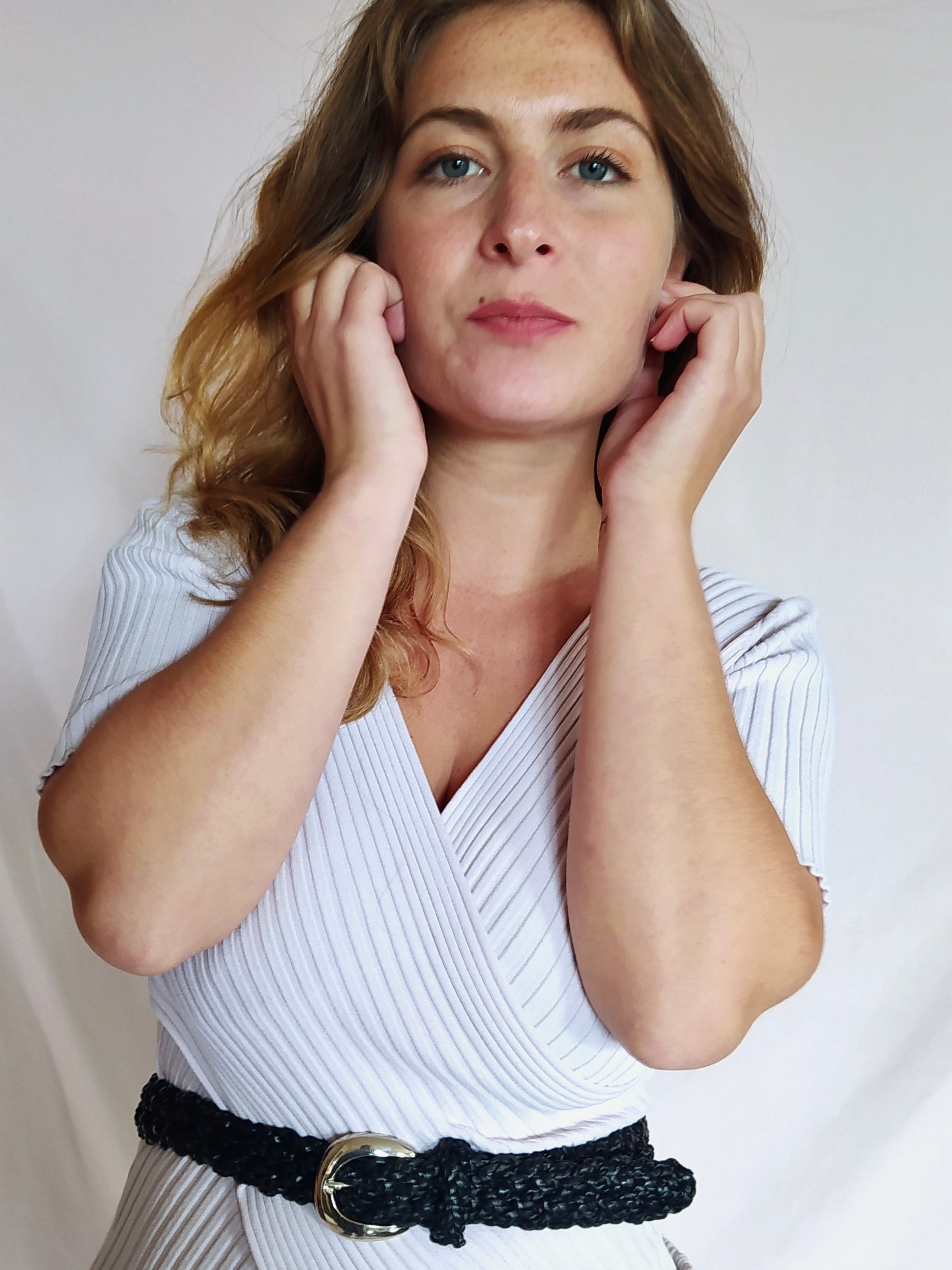 Top plissé et moulant blanc