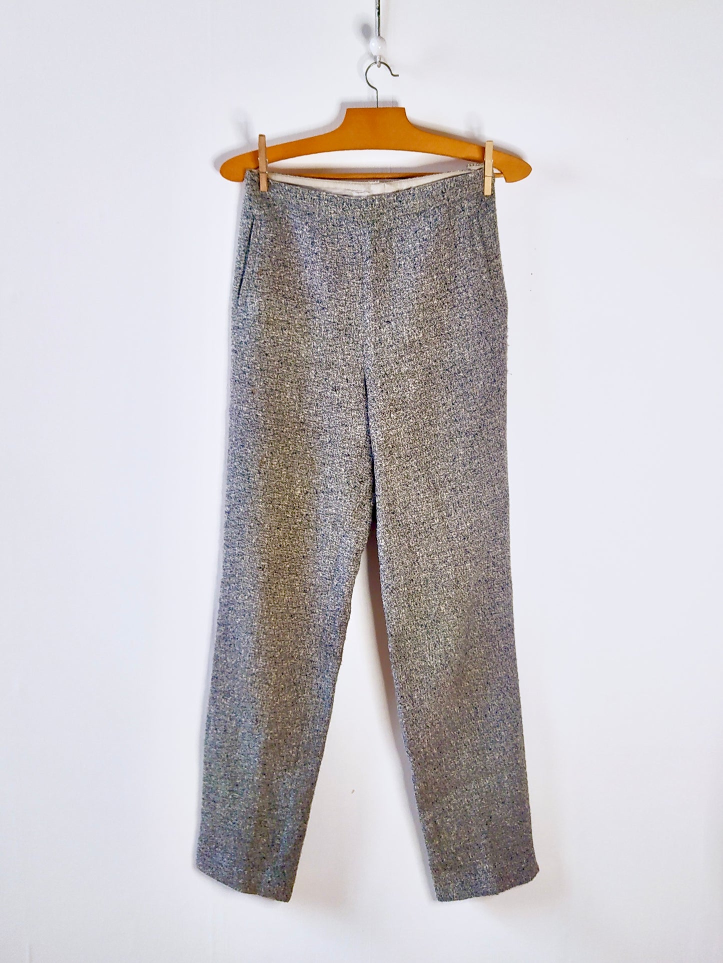 Pantalon en laine gris chiné
