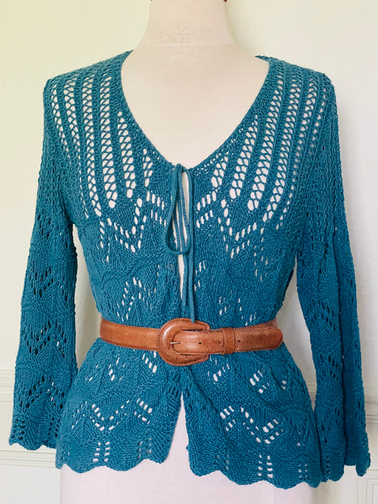 Gilet bleu en crochet 100% coton