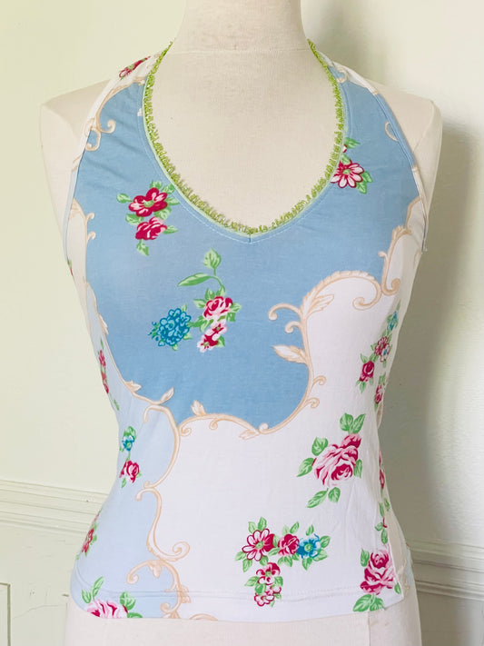 Top style années 80 dos nu échancré et perles