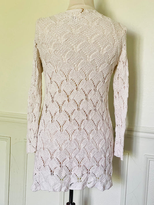 Gilet crochet écru coton et lin