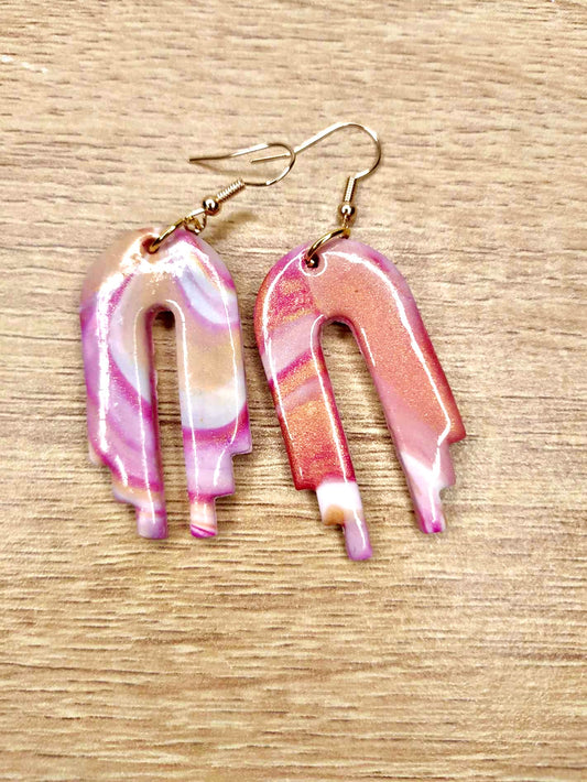 Boucles d'oreilles dégradé de roses, oranges, dorés et blancs