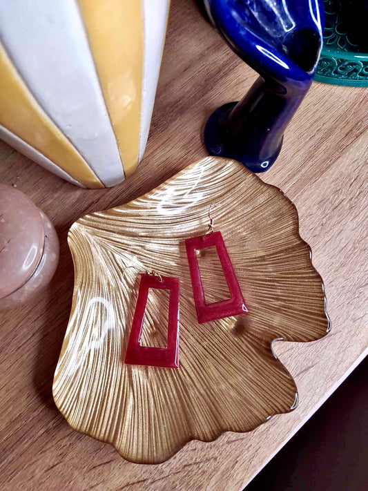 Boucles d'oreilles rectangulaire rouge/bordeaux