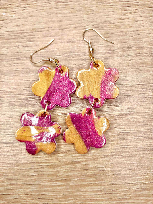 Boucles d'oreilles fleurs superposées