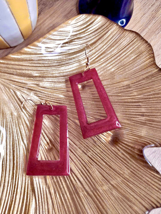 Boucles d'oreilles rectangulaire rouge/bordeaux