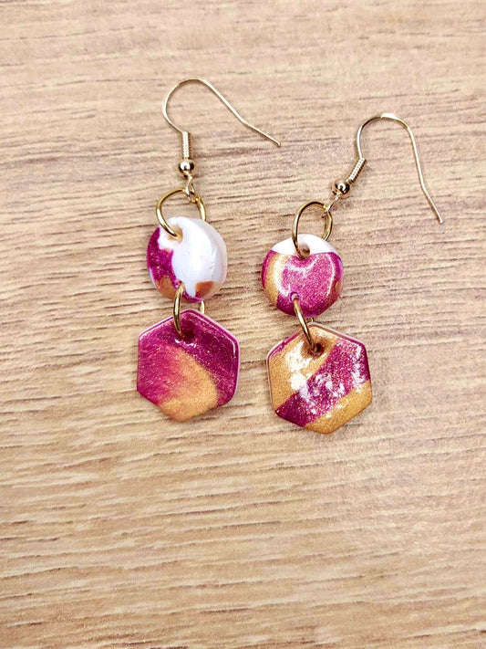 Boucles d'oreilles géométriques mélange marbré et dégradé de couleur