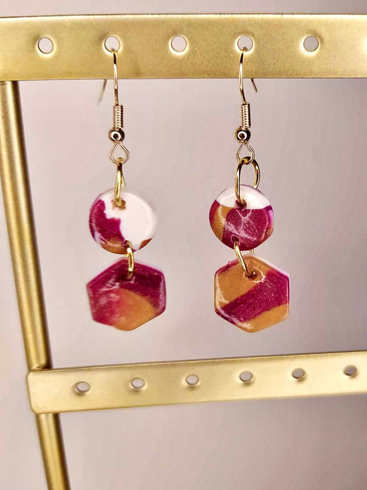 Boucles d'oreilles géométriques mélange marbré et dégradé de couleur