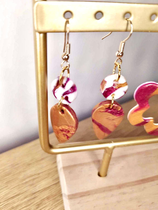 Boucles d'oreilles ronds et larmes marbrés