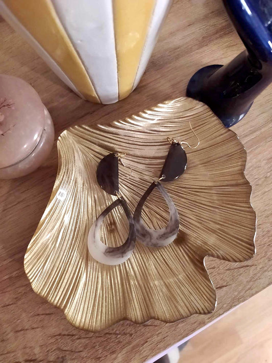 Boucles d'oreilles gouttes d'eau noir et blanc