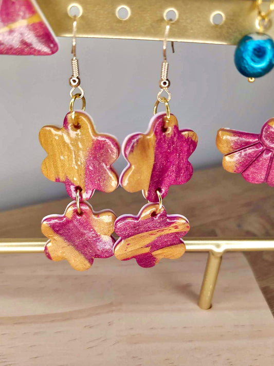 Boucles d'oreilles fleurs superposées