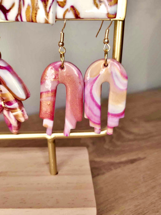 Boucles d'oreilles dégradé de roses, oranges, dorés et blancs