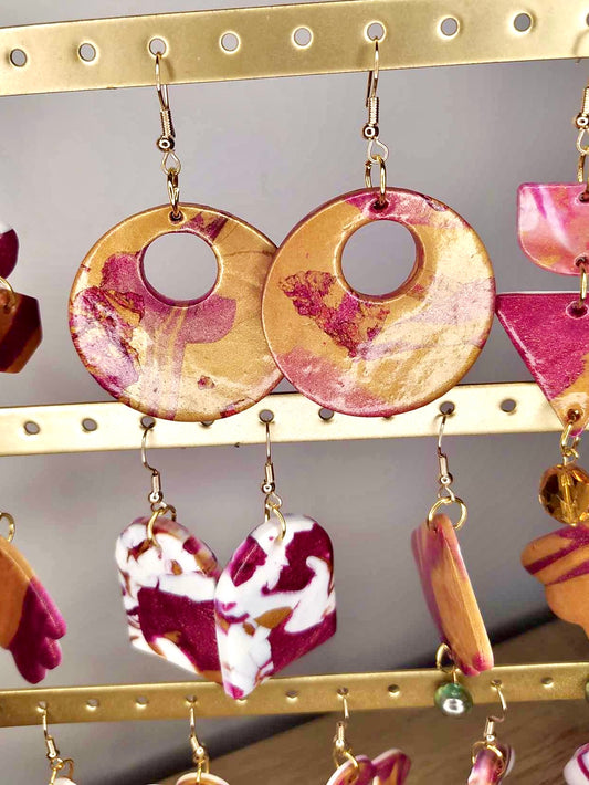 Boucles d'oreilles 60's marbrées rose orange et doré