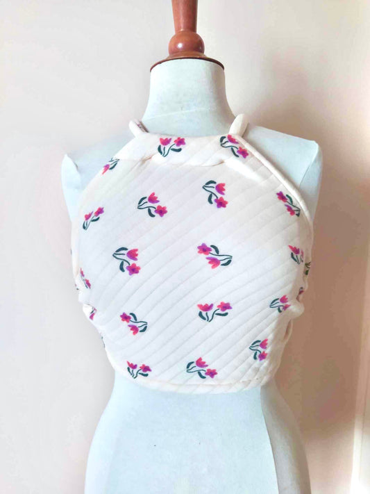 Top fait main dos nu molletonné fleuri