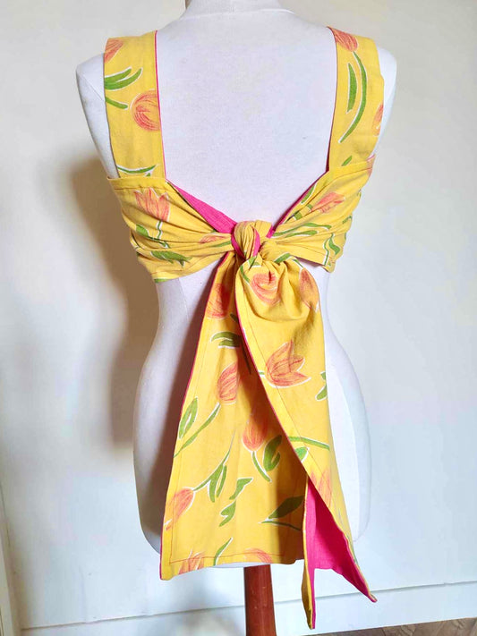 Top fait main RECTO-VERSO Jaune tulipe et rose