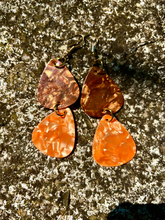 Boucles d’oreilles médiators marbré marron et orange irisé 🍹
