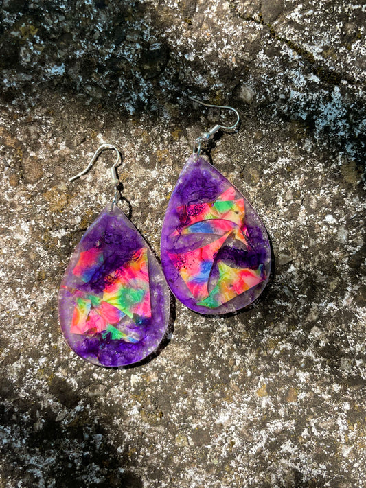 Boucles d’oreilles PERROQUET violette et plastique multicolore 🦜