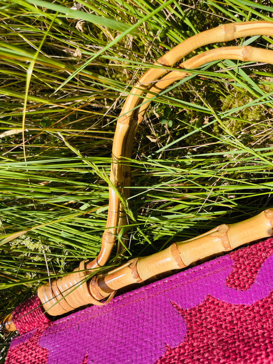 Sac à main vintage été plage violet fleuri