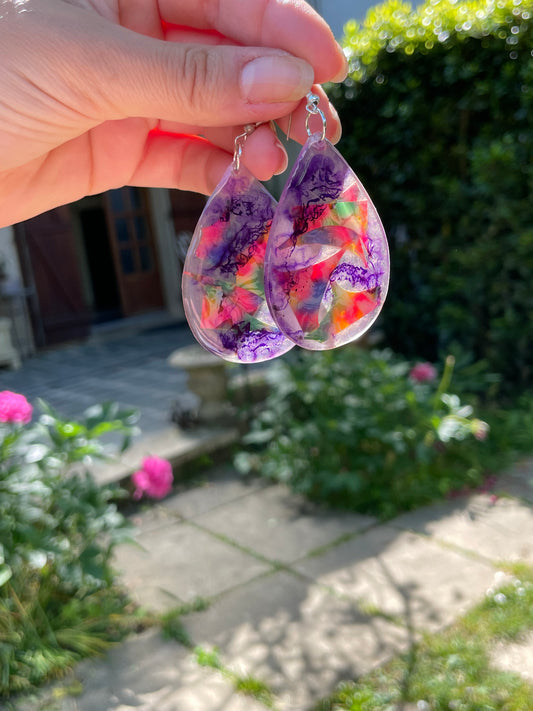 Boucles d’oreilles PERROQUET violette et plastique multicolore 🦜