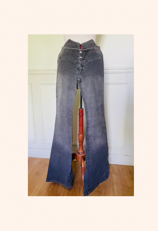 Jean taille basse gris jambes larges
