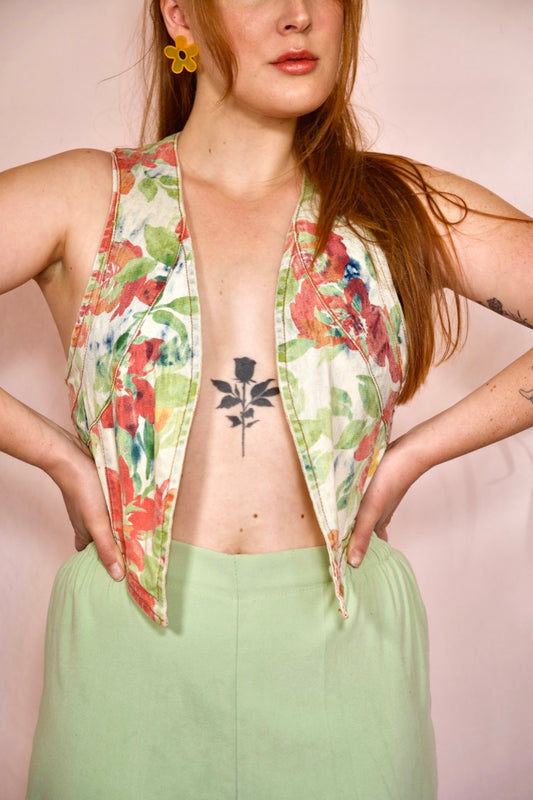 Top fleuri vert et orangé GUESS