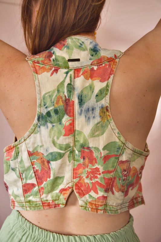 Top fleuri vert et orangé GUESS