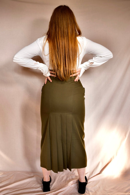 Jupe longue kaki taille haute