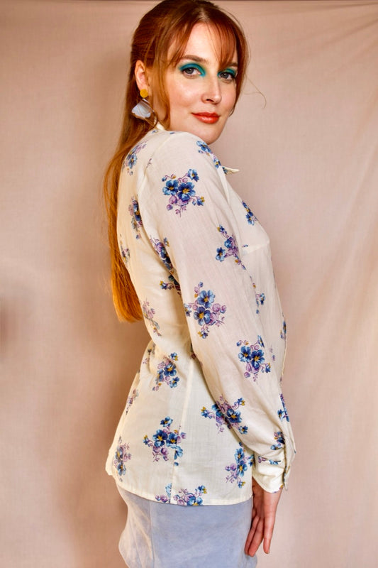 chemise-vintage-col-pointu-fleurs-années60-sixties-seventies-retro-costume-occasion-pascher