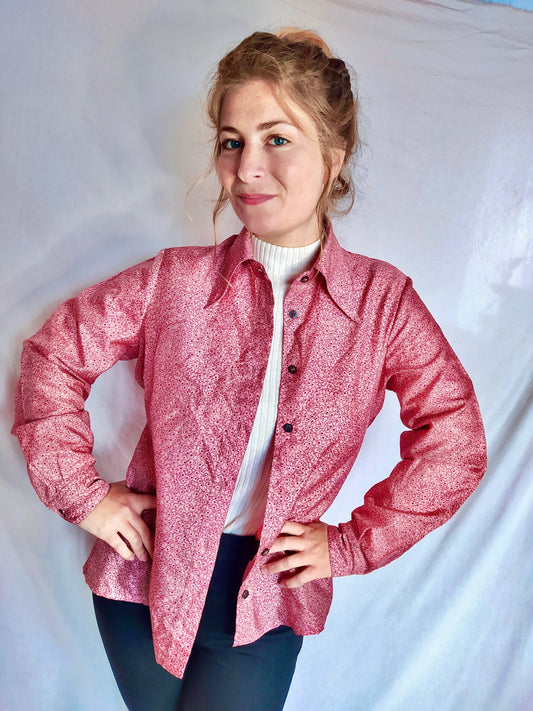 Chemise sixties rose col pointu