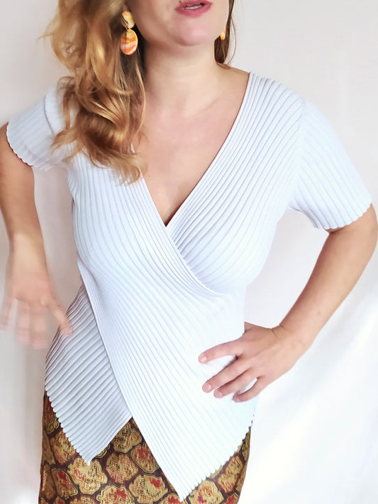 Top plissé et moulant blanc